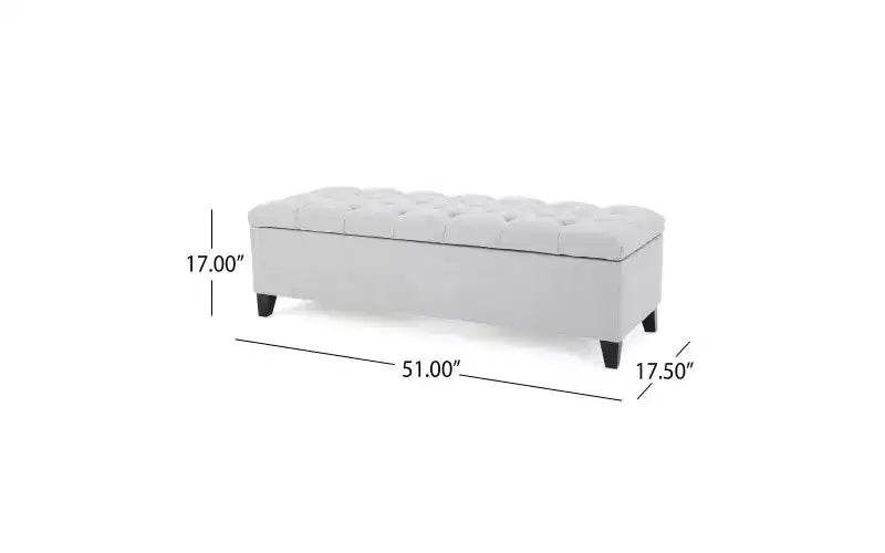 Panca Contenitore Ottomana Trapuntata con Bottoni Beige / Grigio Chiaro, per 1-2 Persone