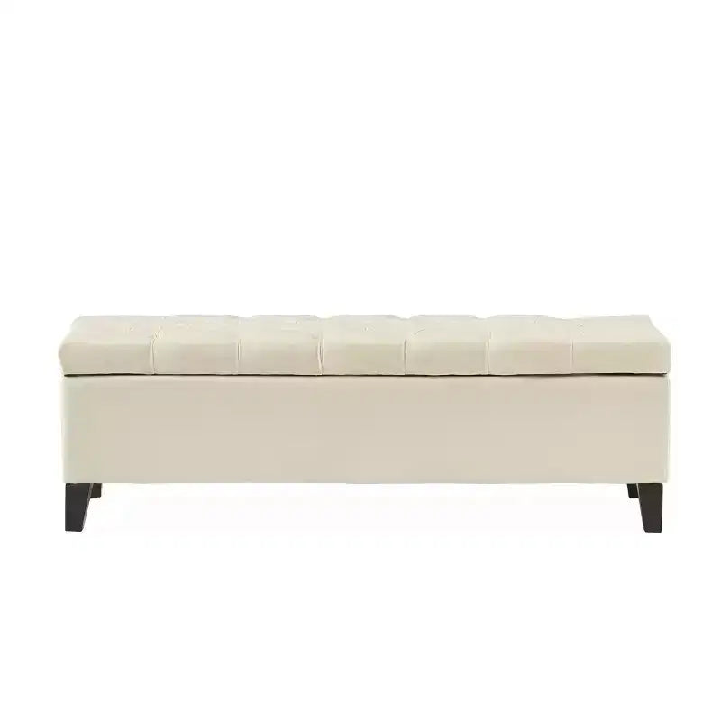 Panca Contenitore Ottomana Trapuntata con Bottoni Beige / Grigio Chiaro, per 1-2 Persone