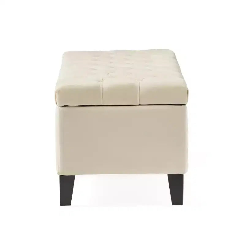 Panca Contenitore Ottomana Trapuntata con Bottoni Beige / Grigio Chiaro, per 1-2 Persone
