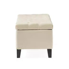 Panca Contenitore Ottomana Trapuntata con Bottoni Beige / Grigio Chiaro, per 1-2 Persone
