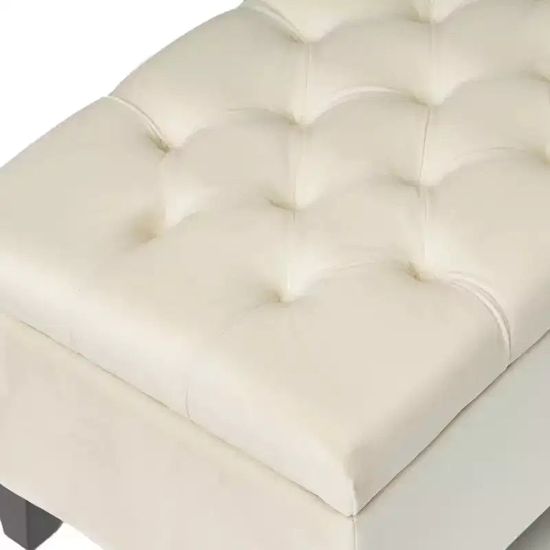 Panca Contenitore Ottomana Trapuntata con Bottoni Beige / Grigio Chiaro, per 1-2 Persone