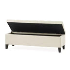 Panca Contenitore Ottomana Trapuntata con Bottoni Beige / Grigio Chiaro, per 1-2 Persone
