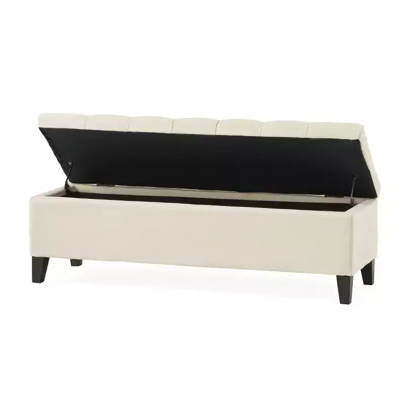 Panca Contenitore Ottomana Trapuntata con Bottoni Beige / Grigio Chiaro, per 1-2 Persone