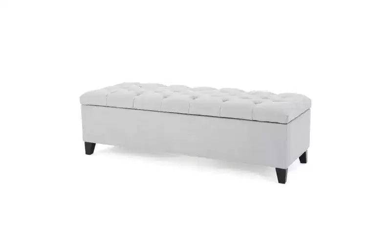 Panca Contenitore Ottomana Trapuntata con Bottoni Beige / Grigio Chiaro, per 1-2 Persone
