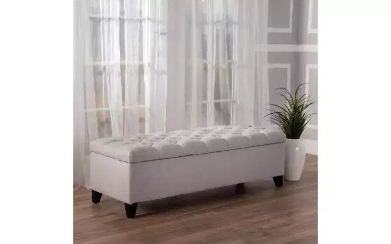 Panca Contenitore Ottomana Trapuntata con Bottoni Beige / Grigio Chiaro, per 1-2 Persone