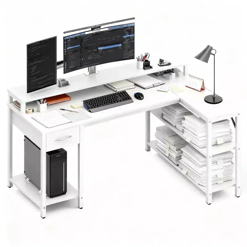 Scrivania gaming a L nera con luci RGB e presa di corrente, 47 pollici, 1 persona