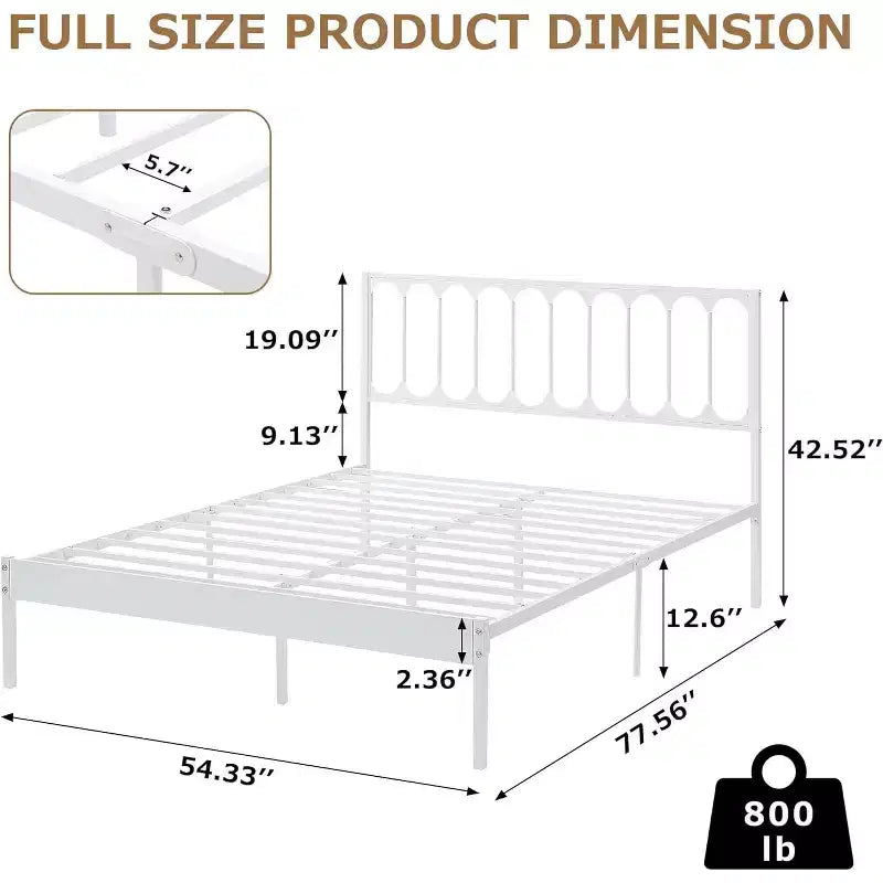 Struttura letto a piattaforma in metallo nero con testiera, Queen, 1–2 posti letto