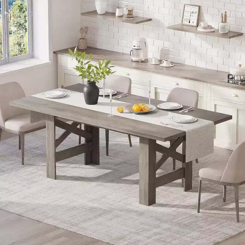 Tavolo da pranzo rettangolare marrone/grigio, stile rustico, 6-8 posti