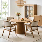 Sedie da pranzo imbottite Mid-Century, con braccioli, in noce naturale, set di 4
