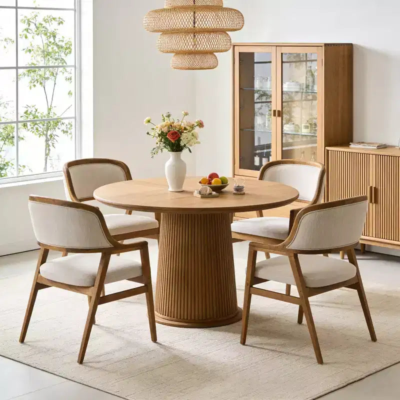 Sedie da pranzo imbottite Mid-Century, con braccioli, in noce naturale, set di 4