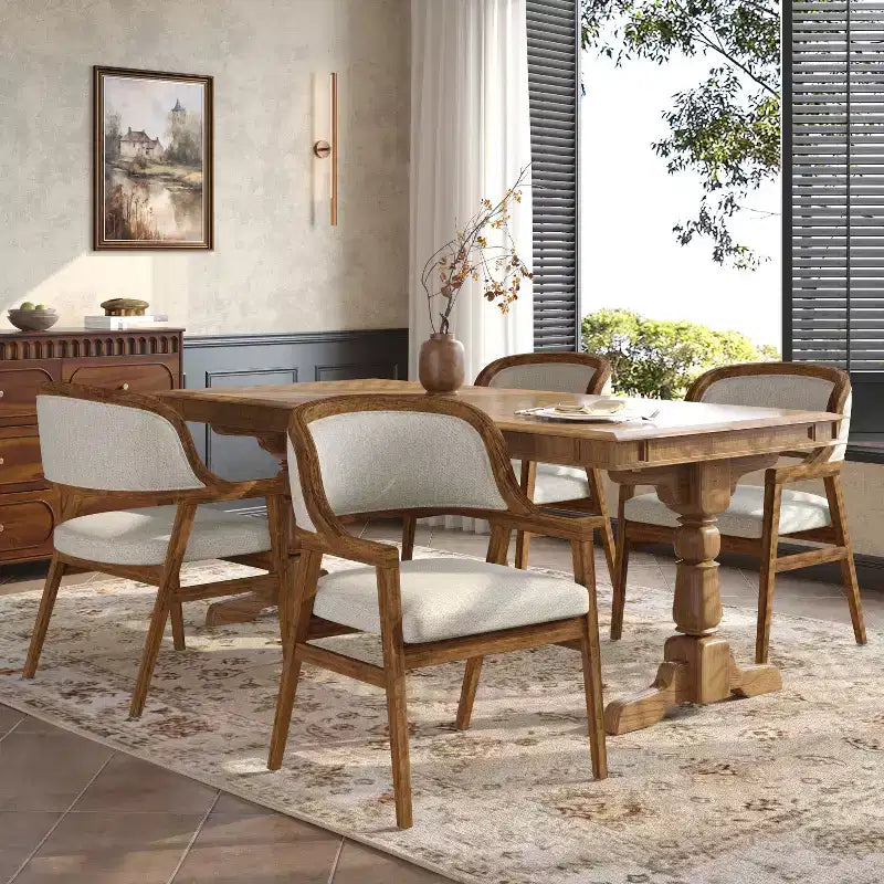 Sedie da pranzo imbottite Mid-Century, con braccioli, in noce naturale, set di 4