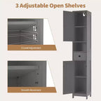 Mobiletto da bagno a colonna sottile con ripiani regolabili, nero/grigio/bianco