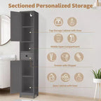 Mobiletto da bagno a colonna sottile con ripiani regolabili, nero/grigio/bianco