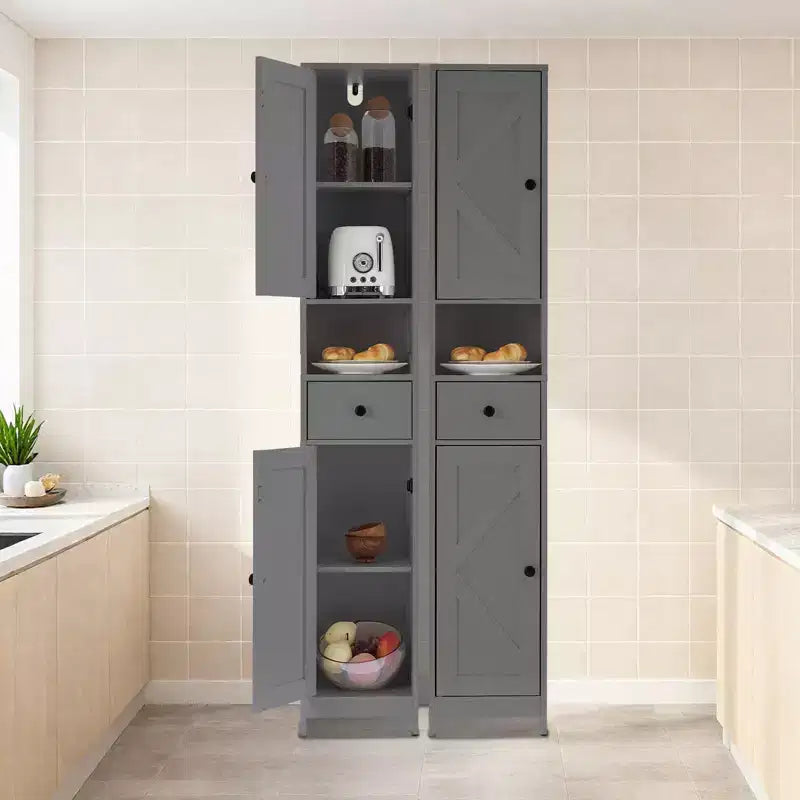 Mobiletto da bagno a colonna sottile con ripiani regolabili, nero/grigio/bianco