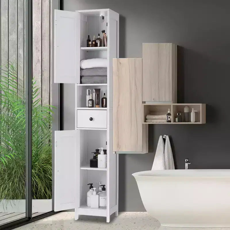 Mobiletto da bagno a colonna sottile con ripiani regolabili, nero/grigio/bianco