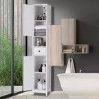 Mobiletto da bagno a colonna sottile con ripiani regolabili, nero/grigio/bianco