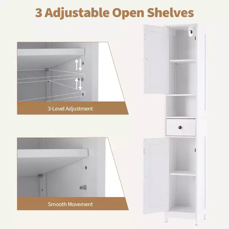 Mobiletto da bagno a colonna sottile con ripiani regolabili, nero/grigio/bianco