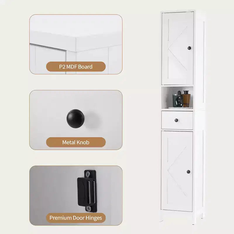 Mobiletto da bagno a colonna sottile con ripiani regolabili, nero/grigio/bianco