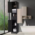Mobiletto da bagno a colonna sottile con ripiani regolabili, nero/grigio/bianco