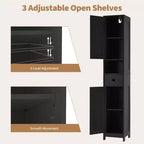 Mobiletto da bagno a colonna sottile con ripiani regolabili, nero/grigio/bianco