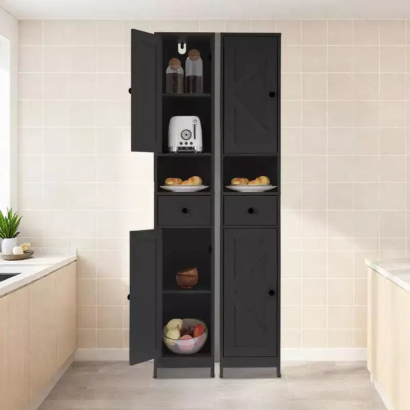 Mobiletto da bagno a colonna sottile con ripiani regolabili, nero/grigio/bianco