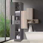 Mobiletto da bagno a colonna sottile con ripiani regolabili, nero/grigio/bianco