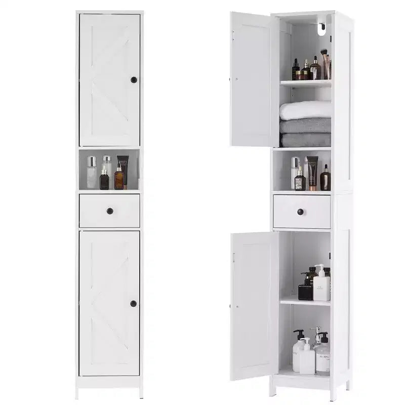 Mobiletto da bagno a colonna sottile con ripiani regolabili, nero/grigio/bianco