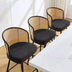 Sgabelli da bar in tessuto bouclé nero/bianco/verde e pelle PU con schienale in rattan – Set da 2/3/4, altezza bancone