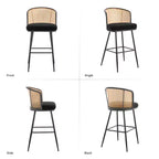 Sgabelli da bar in tessuto bouclé nero/bianco/verde e pelle PU con schienale in rattan – Set da 2/3/4, altezza bancone