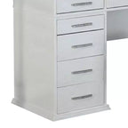 Set toeletta a specchio LED bianco per 3 persone, piano in vetro e sgabello imbottito