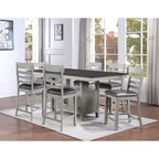 Set da pranzo da 7 pezzi altezza bancone grigio e antracite con base contenitore, per 6-8 persone