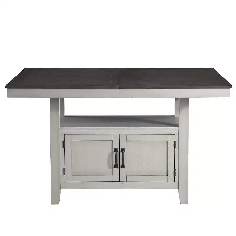 Set da pranzo da 7 pezzi altezza bancone grigio e antracite con base contenitore, per 6-8 persone