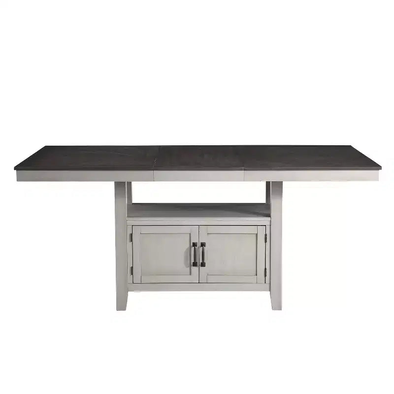 Set da pranzo da 7 pezzi altezza bancone grigio e antracite con base contenitore, per 6-8 persone
