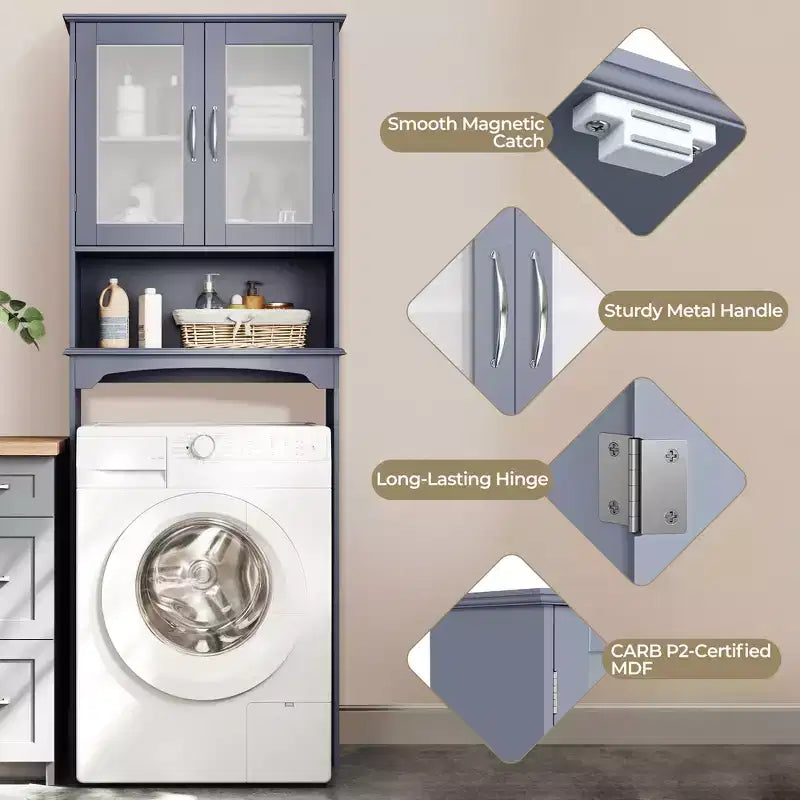 Mobiletto da bagno salvaspazio da mettere sopra il WC con anta e ripiano aperto | Espresso / Grigio / Blu Marino / Bianco | Montaggio da 1 persona