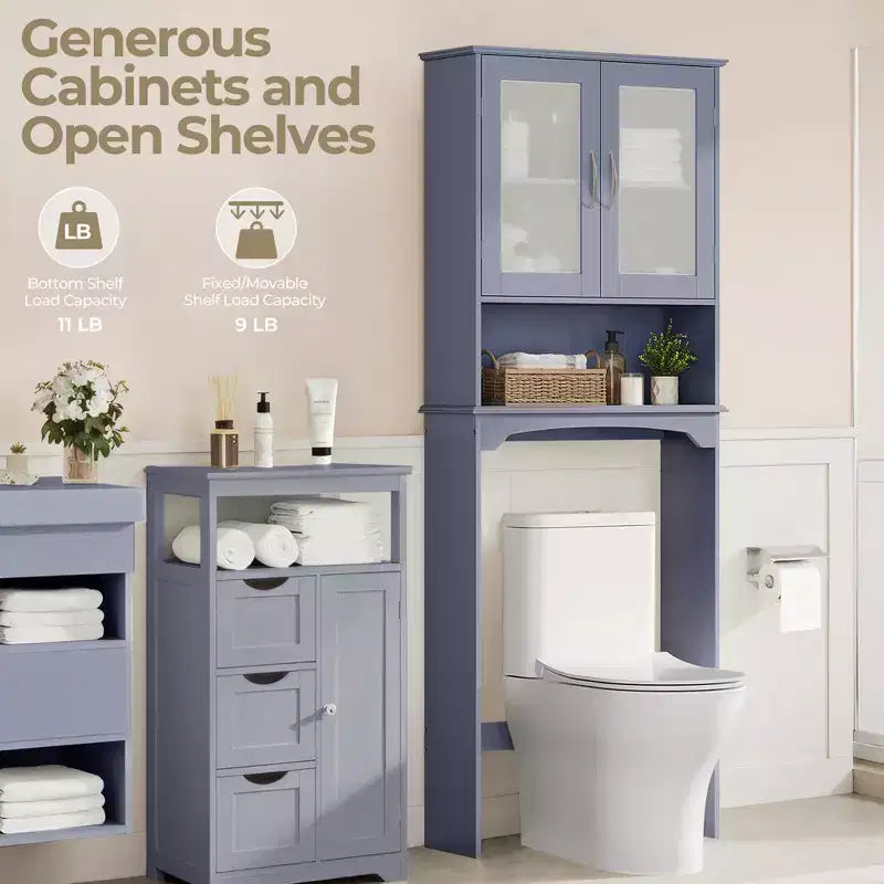 Mobiletto da bagno salvaspazio da mettere sopra il WC con anta e ripiano aperto | Espresso / Grigio / Blu Marino / Bianco | Montaggio da 1 persona