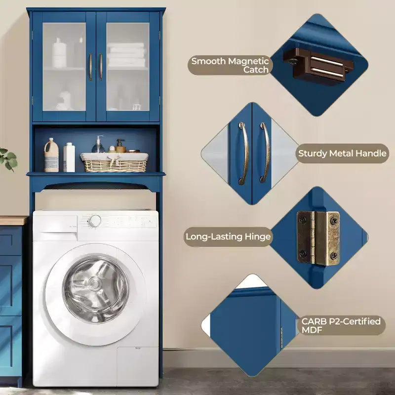 Mobiletto da bagno salvaspazio da mettere sopra il WC con anta e ripiano aperto | Espresso / Grigio / Blu Marino / Bianco | Montaggio da 1 persona