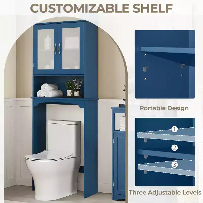 Mobiletto da bagno salvaspazio da mettere sopra il WC con anta e ripiano aperto | Espresso / Grigio / Blu Marino / Bianco | Montaggio da 1 persona