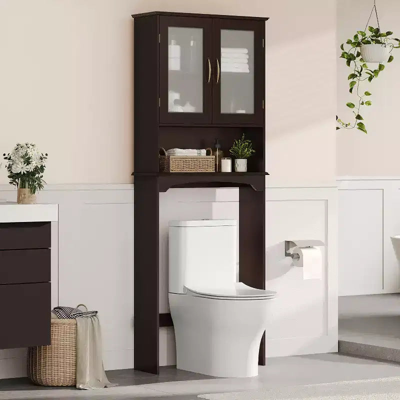 Mobiletto da bagno salvaspazio da mettere sopra il WC con anta e ripiano aperto | Espresso / Grigio / Blu Marino / Bianco | Montaggio da 1 persona
