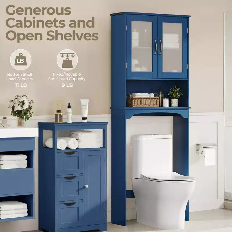 Mobiletto da bagno salvaspazio da mettere sopra il WC con anta e ripiano aperto | Espresso / Grigio / Blu Marino / Bianco | Montaggio da 1 persona