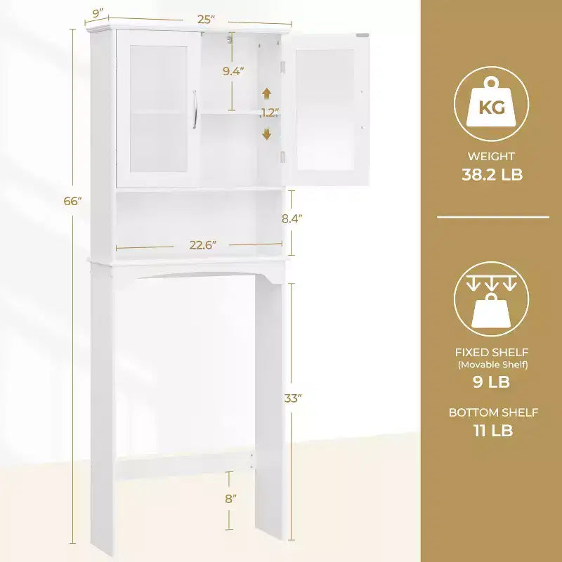 Mobiletto da bagno salvaspazio da mettere sopra il WC con anta e ripiano aperto | Espresso / Grigio / Blu Marino / Bianco | Montaggio da 1 persona