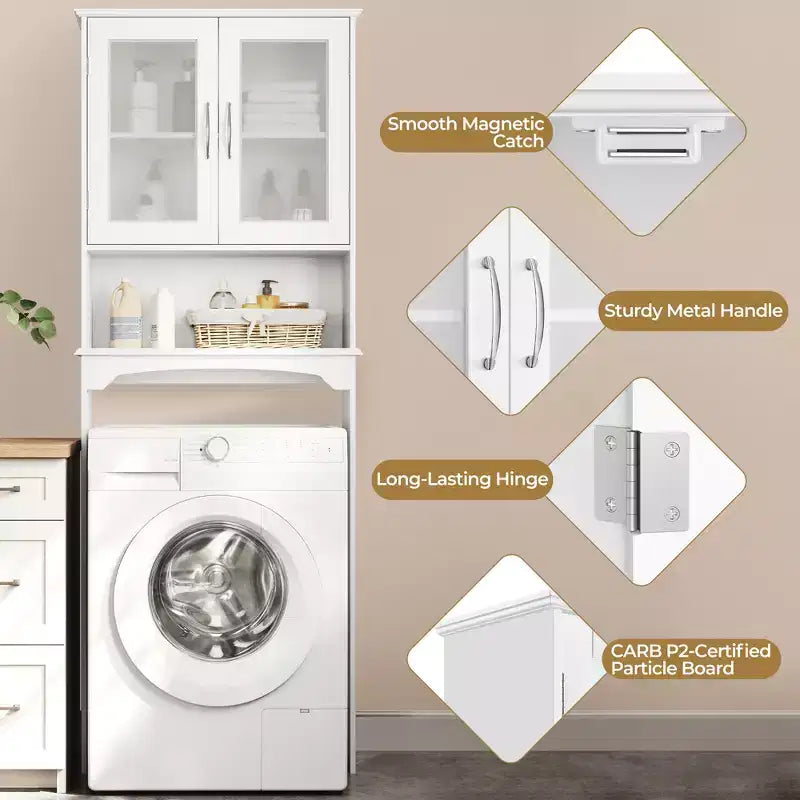 Mobiletto da bagno salvaspazio da mettere sopra il WC con anta e ripiano aperto | Espresso / Grigio / Blu Marino / Bianco | Montaggio da 1 persona