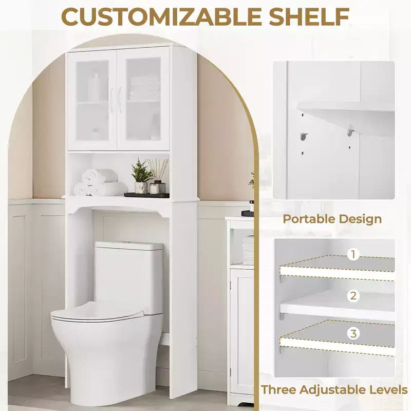 Mobiletto da bagno salvaspazio da mettere sopra il WC con anta e ripiano aperto | Espresso / Grigio / Blu Marino / Bianco | Montaggio da 1 persona