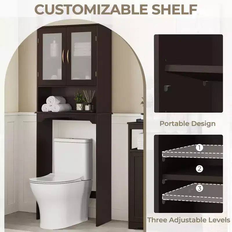 Mobiletto da bagno salvaspazio da mettere sopra il WC con anta e ripiano aperto | Espresso / Grigio / Blu Marino / Bianco | Montaggio da 1 persona