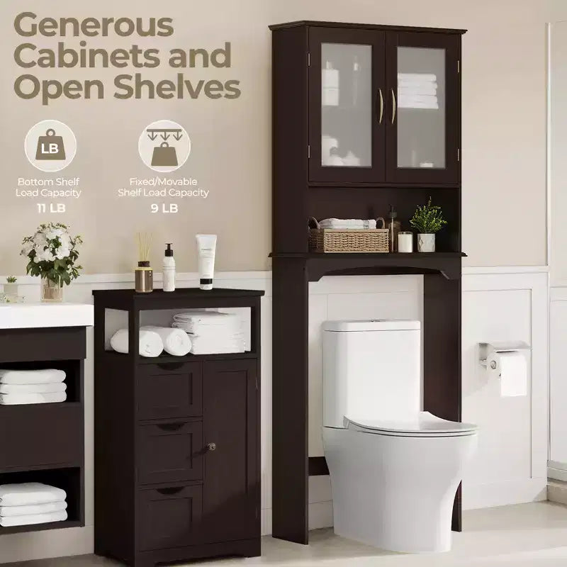 Mobiletto da bagno salvaspazio da mettere sopra il WC con anta e ripiano aperto | Espresso / Grigio / Blu Marino / Bianco | Montaggio da 1 persona