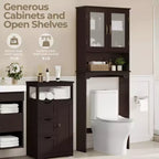 Mobiletto da bagno salvaspazio da mettere sopra il WC con anta e ripiano aperto | Espresso / Grigio / Blu Marino / Bianco | Montaggio da 1 persona