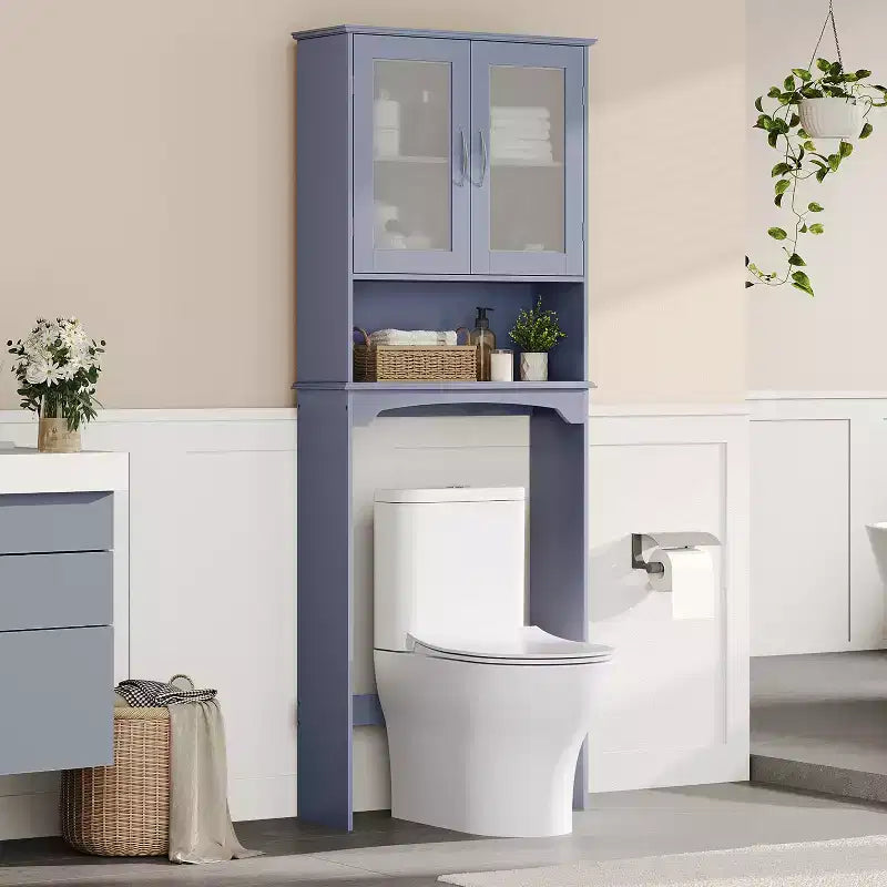 Mobiletto da bagno salvaspazio da mettere sopra il WC con anta e ripiano aperto | Espresso / Grigio / Blu Marino / Bianco | Montaggio da 1 persona