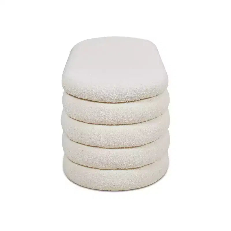 Panca contenitore ovale in tessuto Bouclé, colori Ebony Black / Ivory White / Olive Green, con trapuntatura, 1 posto