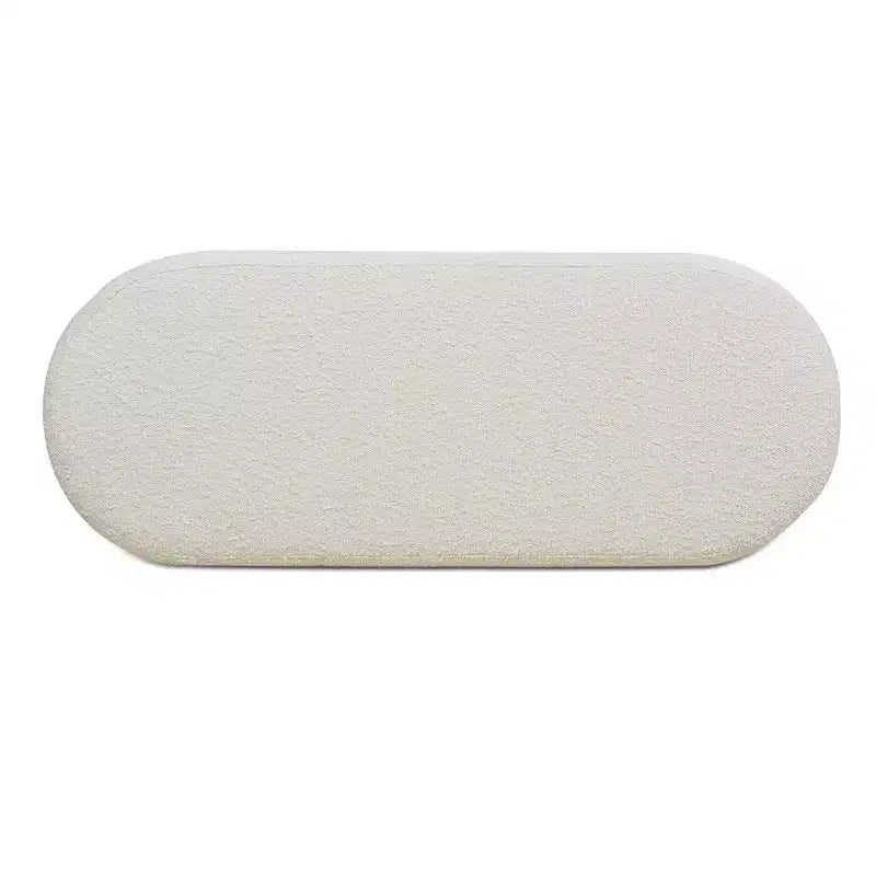 Panca contenitore ovale in tessuto Bouclé, colori Ebony Black / Ivory White / Olive Green, con trapuntatura, 1 posto