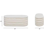 Panca contenitore ovale in tessuto Bouclé, colori Ebony Black / Ivory White / Olive Green, con trapuntatura, 1 posto