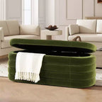 Panca contenitore ovale in tessuto Bouclé, colori Ebony Black / Ivory White / Olive Green, con trapuntatura, 1 posto